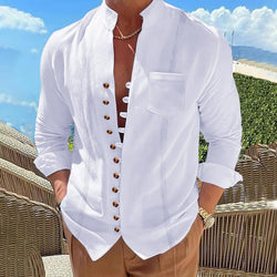 White Riviera Shirt – Men's Summer Shirt with Mandarin Collar