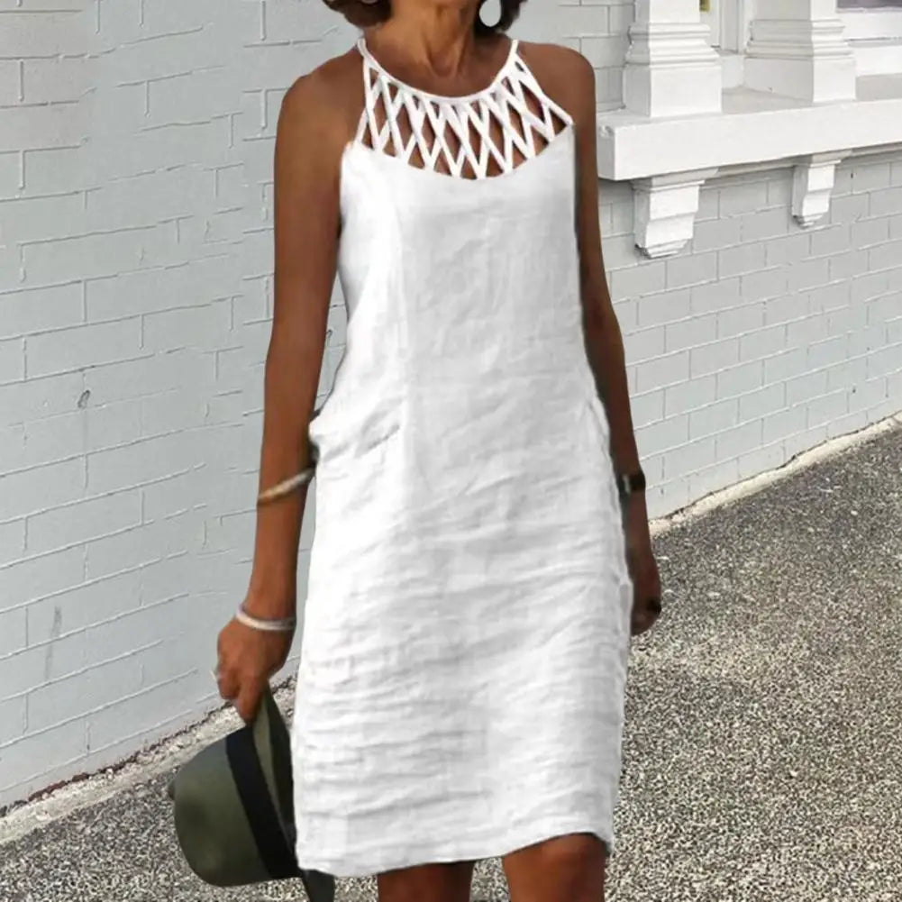 Pure Summer Dress – White Midi Dress in Lightweight Linen