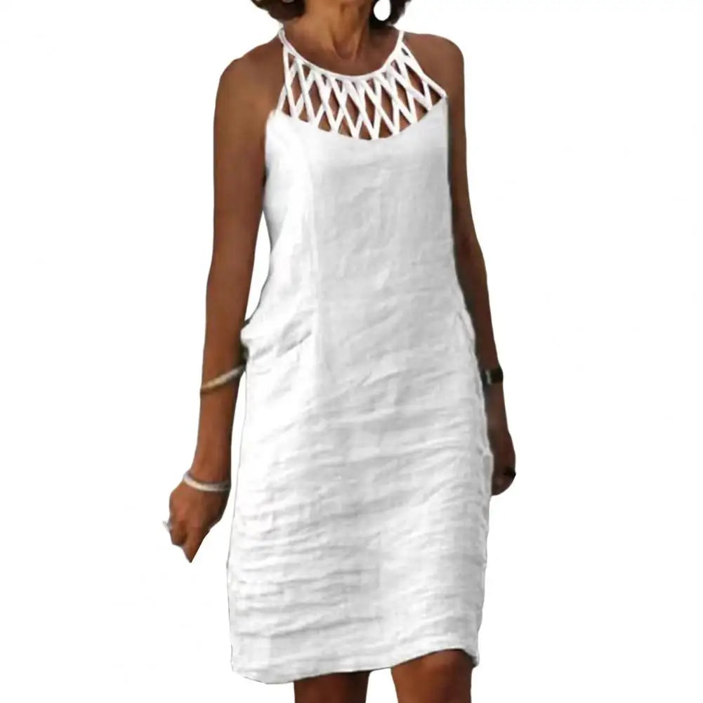 Pure Summer Dress – White Midi Dress in Lightweight Linen