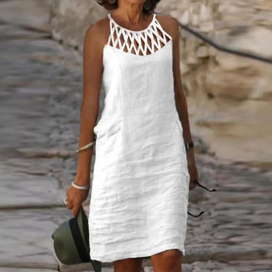 Pure Summer Dress – White Midi Dress in Lightweight Linen