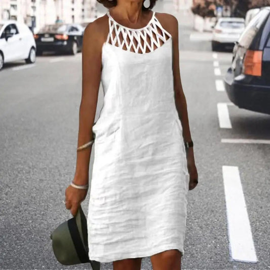 Pure Summer Dress – White Midi Dress in Lightweight Linen